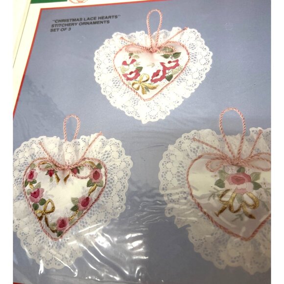 Bucilla Other - Bucilla Christmas Lace Hearts Stitchery Ornaments Set Of 3
